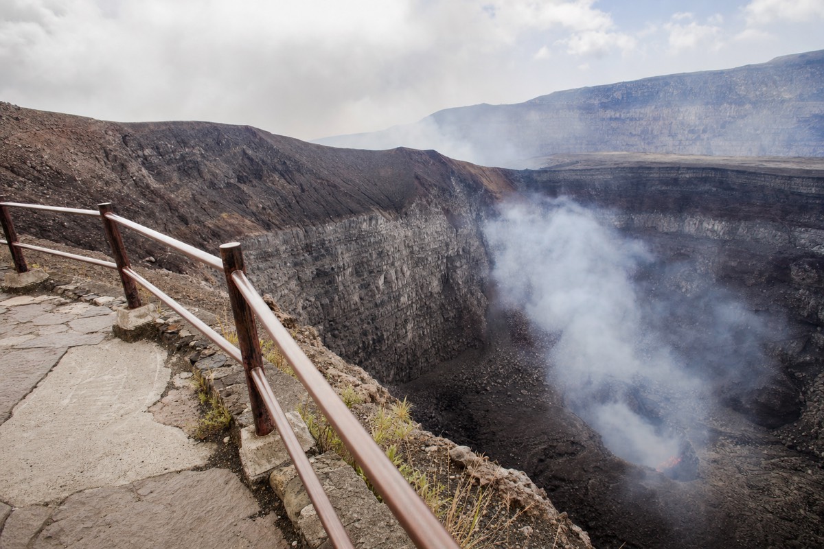 Steam and volcanic gas rising from the active crater at Masaya Volcano