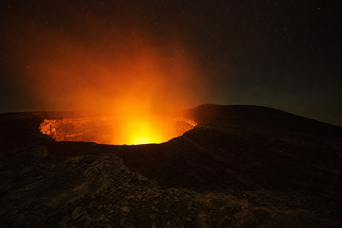 Masaya's crater rim at night, when the lava glow is strongest