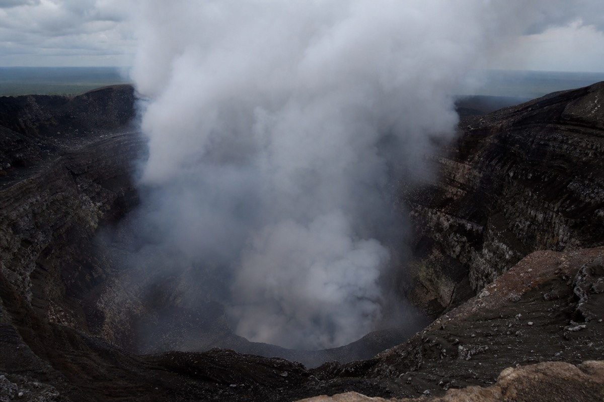 Steam and gas rising from the active crater